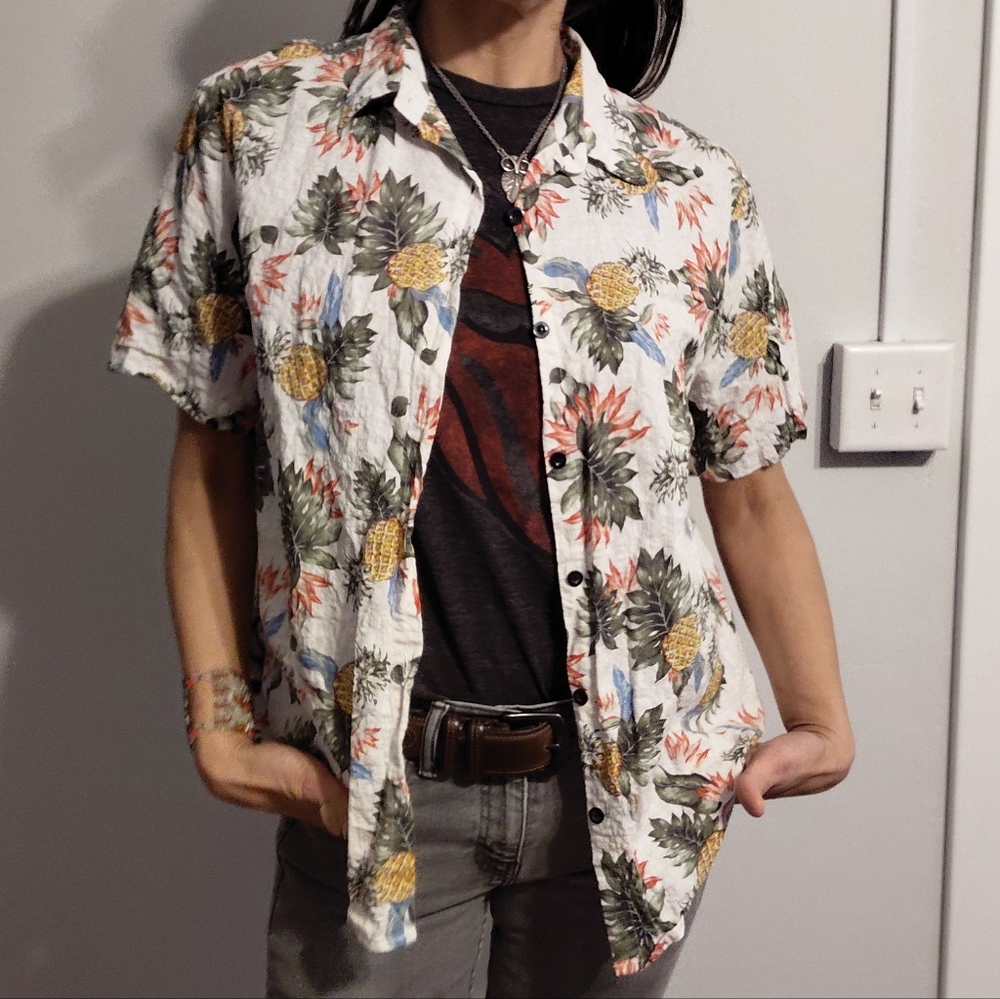 Tropical Hawaiian UNISEX Linen Casual Shirt- The Ultimate Boyfriend Shirt